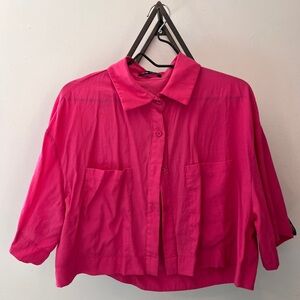 SHEIN Fuchsia Button-Down Crop Top